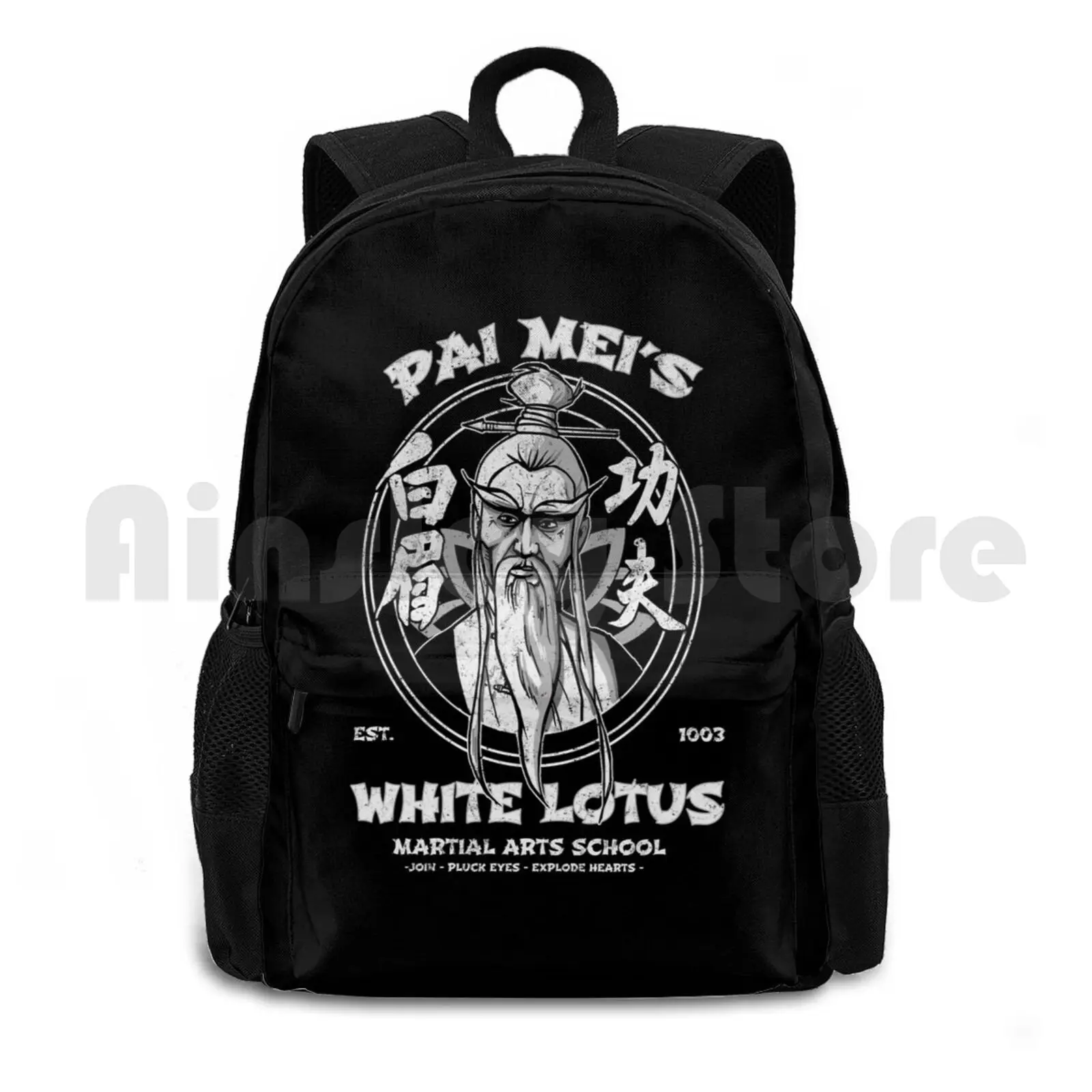 white-lotus-outdoor-hiking-backpack-waterproof-camping-travel-kill-bill-martial-arts-kung-fu-tarantino-movies