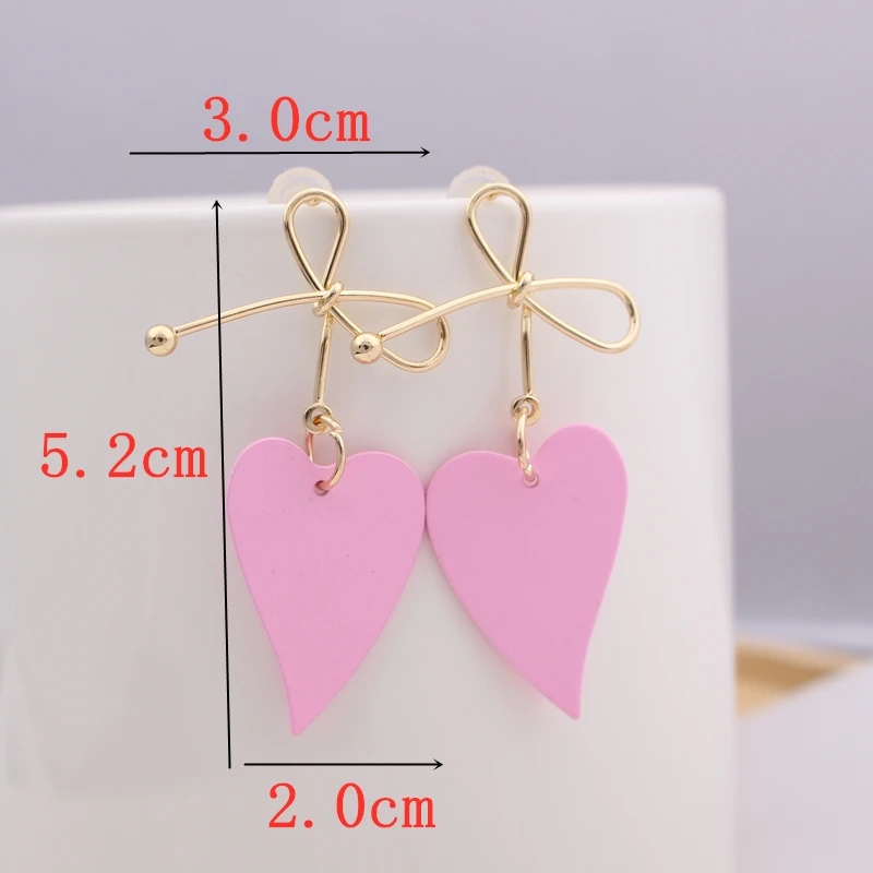 Korean Style Red Big Heart Knot Drop Earrings for Women Yellow Pink Color Sweet Wedding Jewelry Wholesale Pendientes Girl Gift