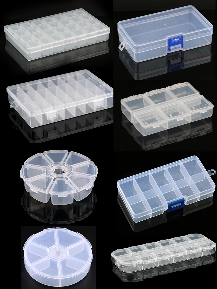 Boîte à bijoux de rangement en plastique Transparent, compartiment réglable, conteneur pour perles, boucles d'oreilles, boîte rectangulaire à bijoux