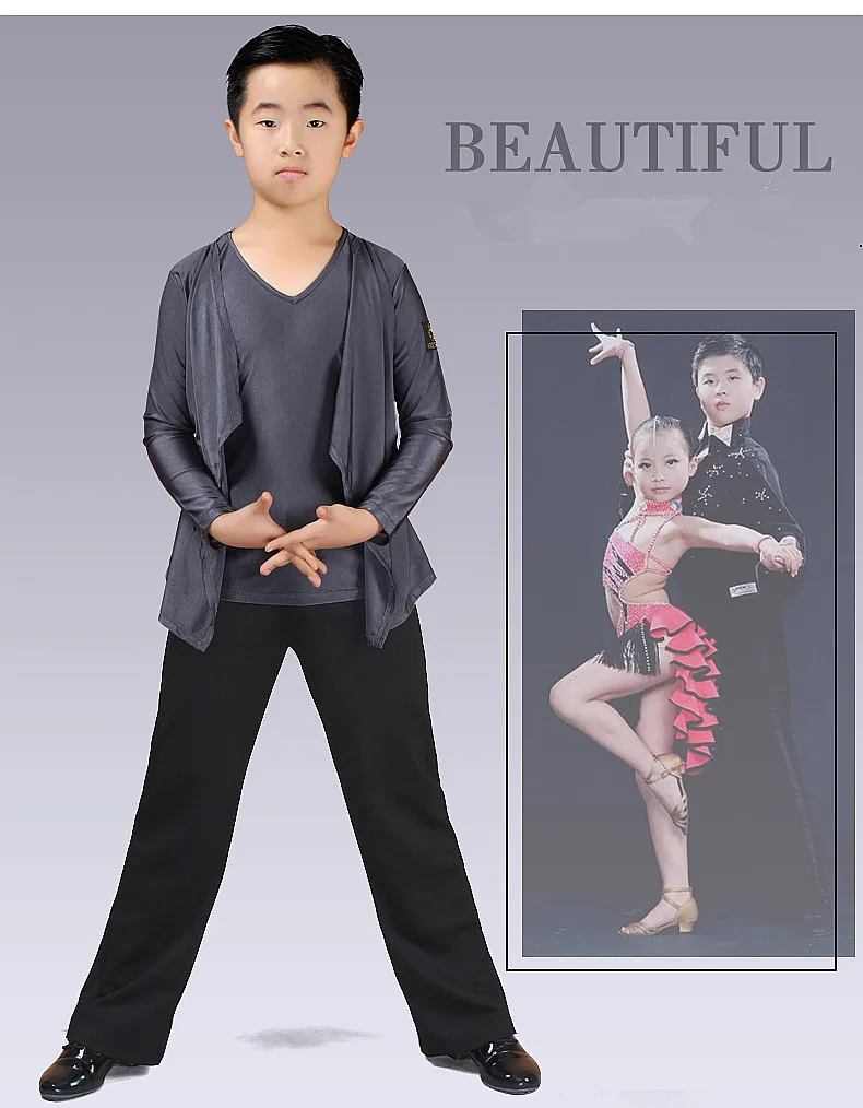 Latin Dance Top Kids Short Sleeve Boys Latin Dancing Shirts Salsa Tango Cha Cha Competition BOYS Performance Dancewear Clothes