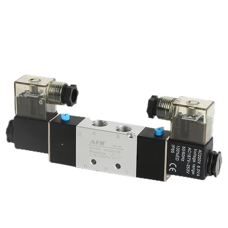 

4V220-08 High Quality Solenoid Valve 220V Pneumatic Air 5 way 2 Position 1/4" Coil Alloy Internal DC 12V DC 24V AC 110V