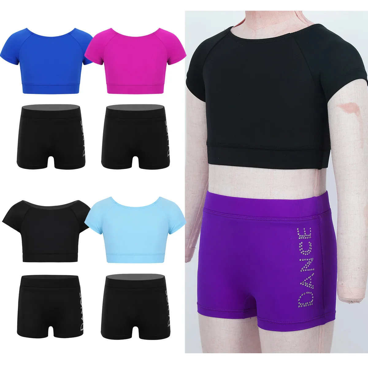 Gymnastik Trikot für Mädchen Tankini Tanz Outfit Kurzarm Tank Top mit Buchstaben gedruckt Hosen Ballett Tanz Gym Workout