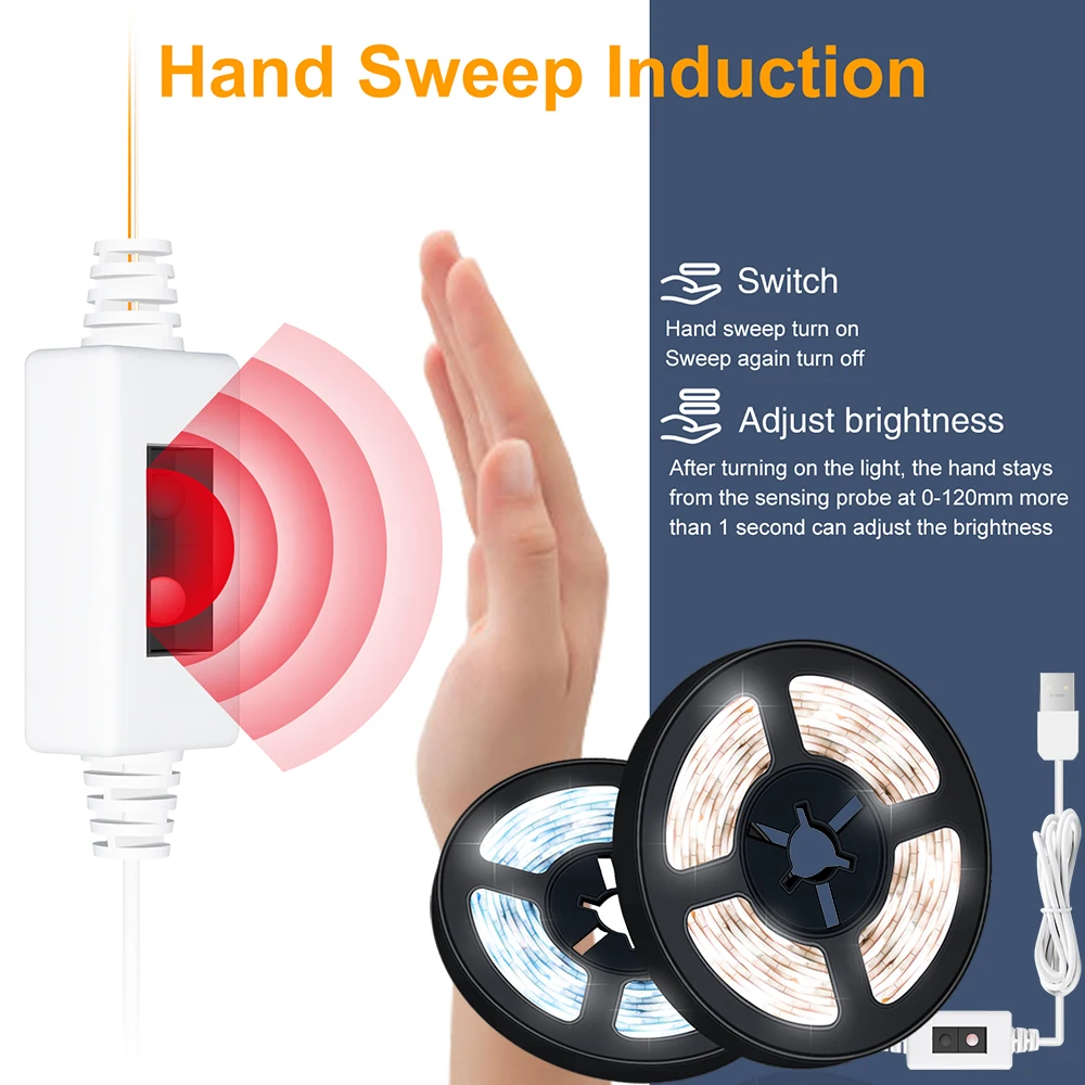 Hand Sweep Sensor LED Strip USB 5V SMD 2835 LED Cabinet lights Hand Motion Sensor LED Strip Kitchen Bedroom Closet Night Light
