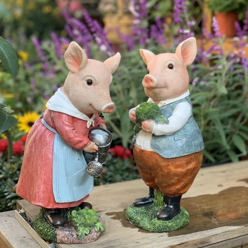 

Patoral Cartoon Pig Resin Statue Ornaments Outdoor Garden Groceries Figurines Decoration Courtyard Balcony Sculpture Accessories