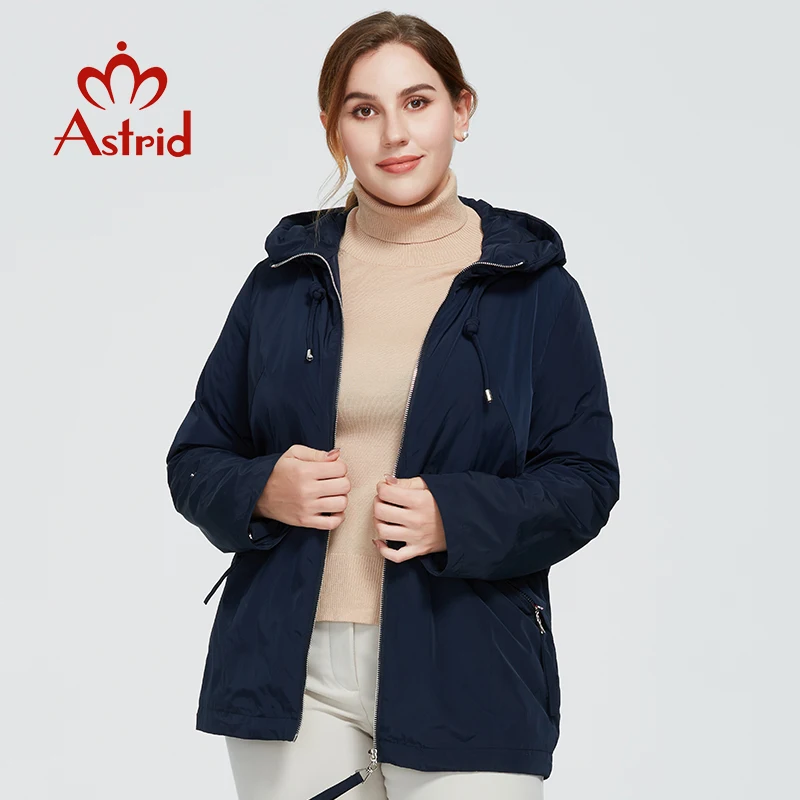 Astrid 2022 New Spring Autumn Trench Coat short Jacket Windproof Cotton hood large size Outwear Windbreaker female clothing 9381