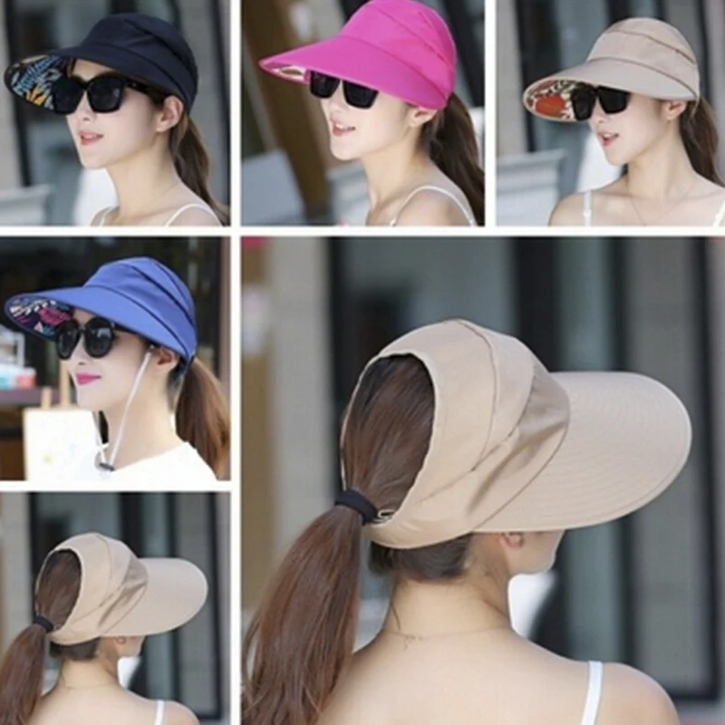 Summer Sun Protection Folding Sun Hat Women Wide Brim Cap Ladies Girl Holiday UV Protection Sun Hat Beach Packable Visor Hat