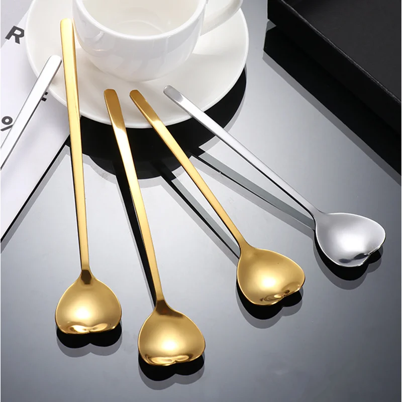 Creative Heart-Shaped Head Tea Spoon Stainless Steel Tableware Coffee Honey Ice Cream Mixing Spoons Kitchen Durable Cutlery