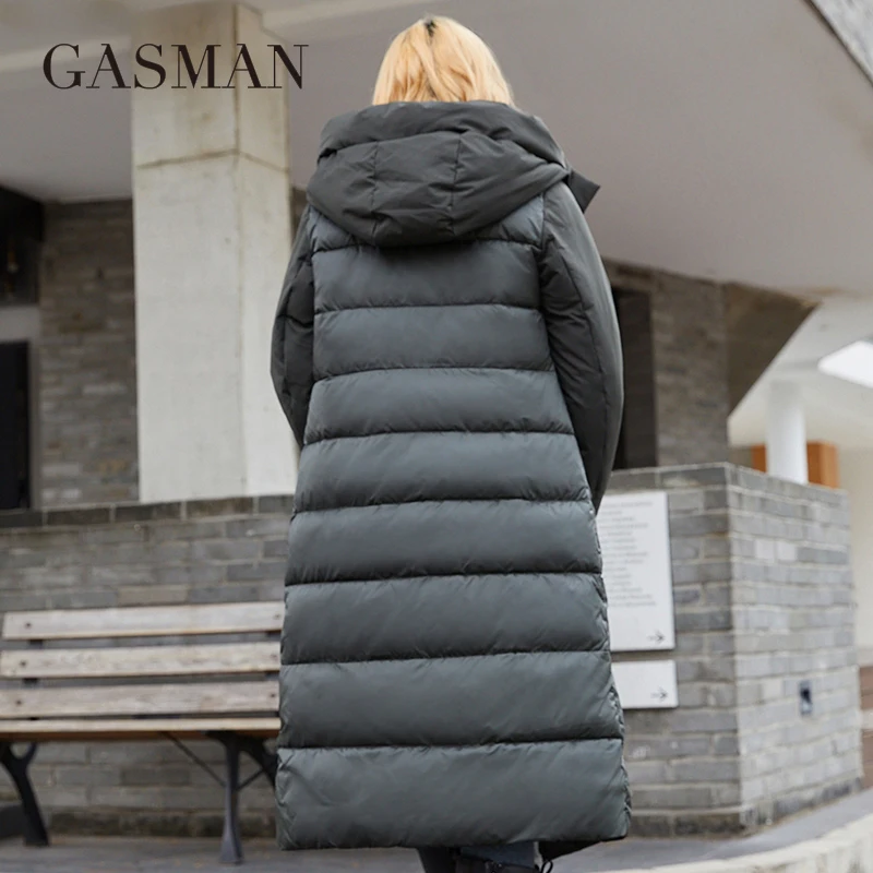 Gasman 2022 Vrouwen Jas Lange Elegante Mode Winter Jas Voor Vrouwen Merk Rits Warme Parka Met Riem Down jassen 8189