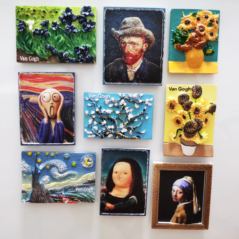 3D Refrigerator Magnets Sticker Resin Van Gogh Scream Mona Lisa Home Decoration Resin Craft Souvenir