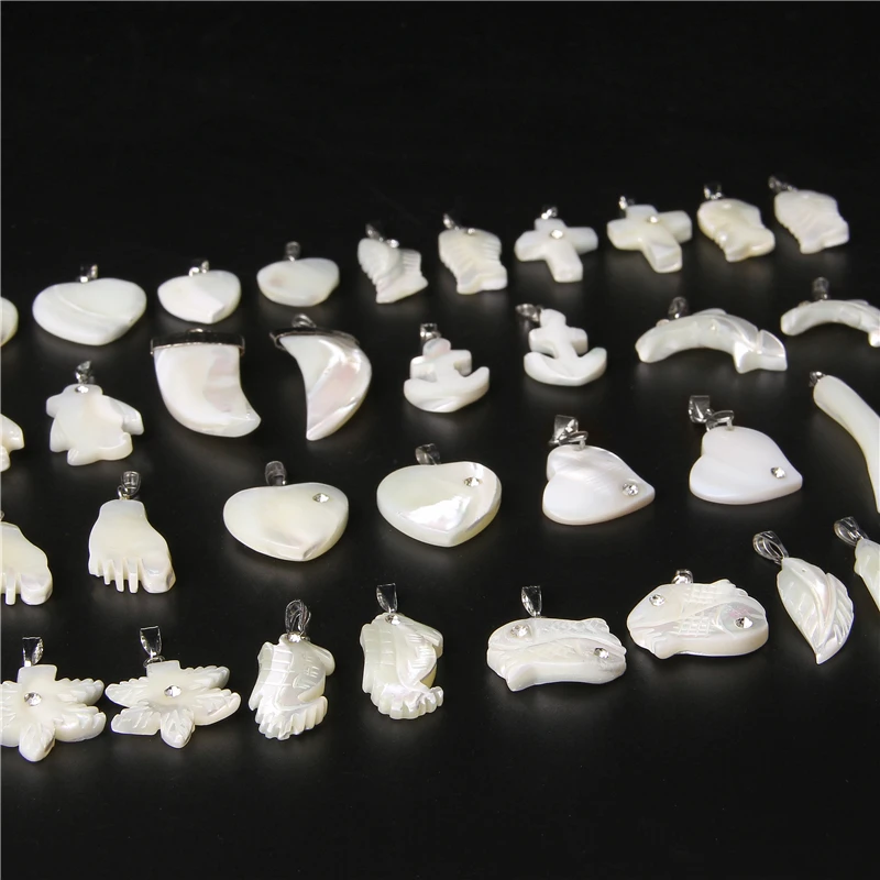 White Natural Shell Mother of Pearl Pendants Animals Charms Teeth Shape Cross MOP Shell Charms For Jewelry Making Necklace DIY