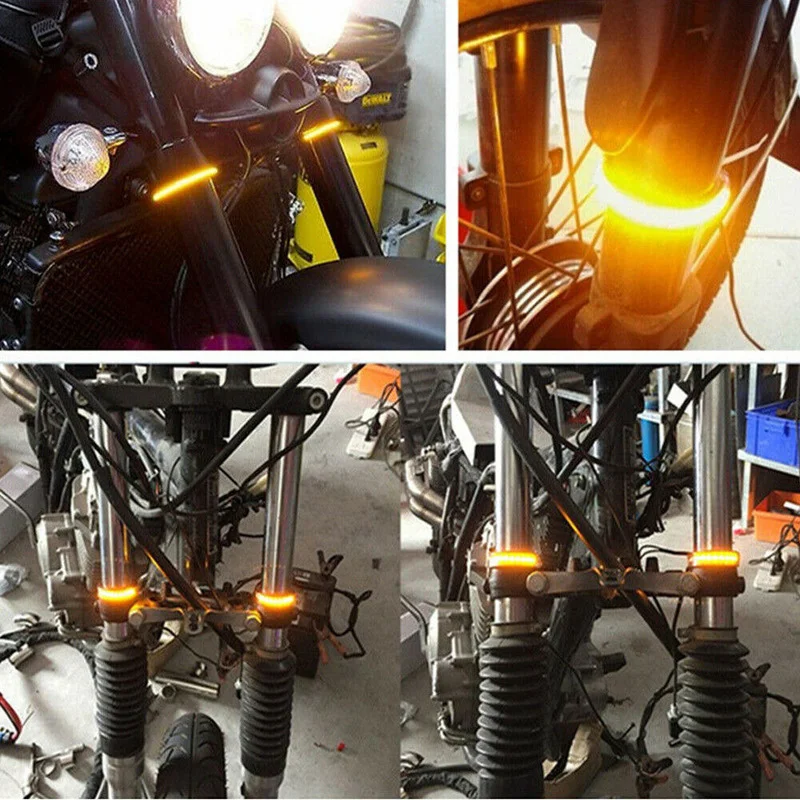 1 Pair Amber SMD LED Bike Motorcycle Fork Light 120 Degree Viewing Angle Turn Signal Light Strip For Clean Custom Look Universal