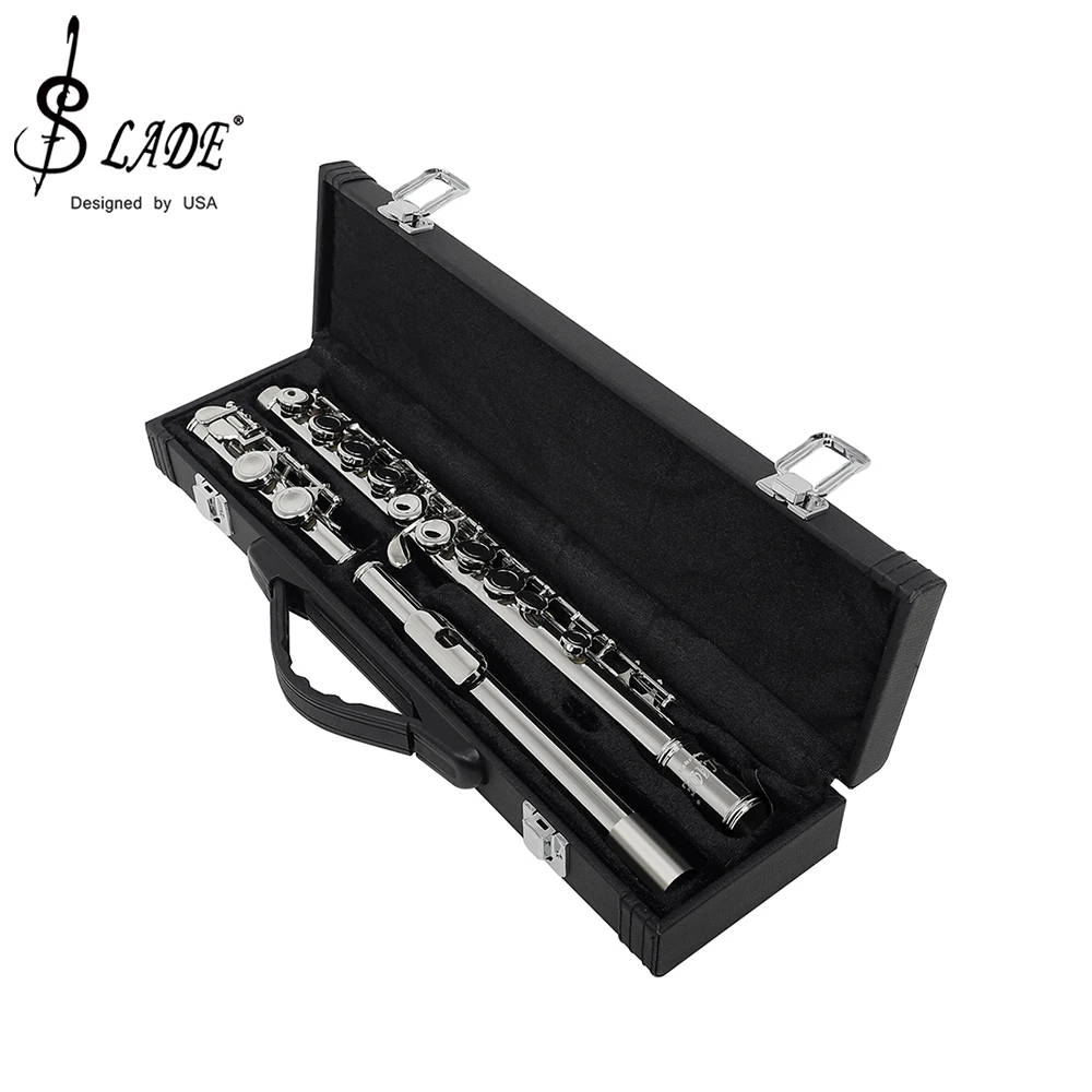 SLADE 16 Holes Flute with E Key Silver Professional Nickeling C Key Flute for Beginner Practice Performance Woodwind Instruments