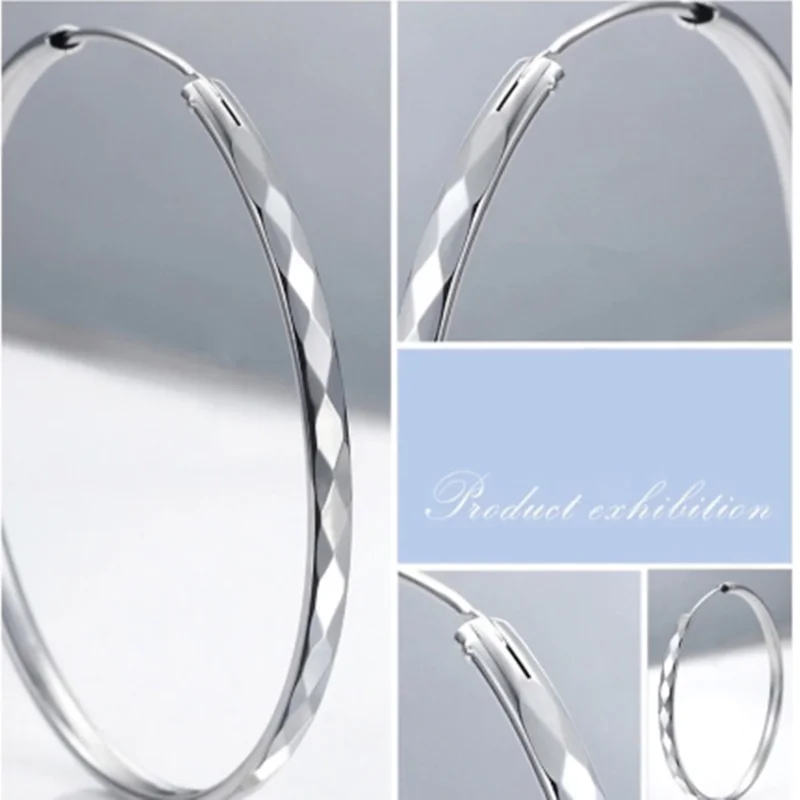 Real 925 sterling silver big round hoop earrings  for women  Fashion dangles Fine Jewelry