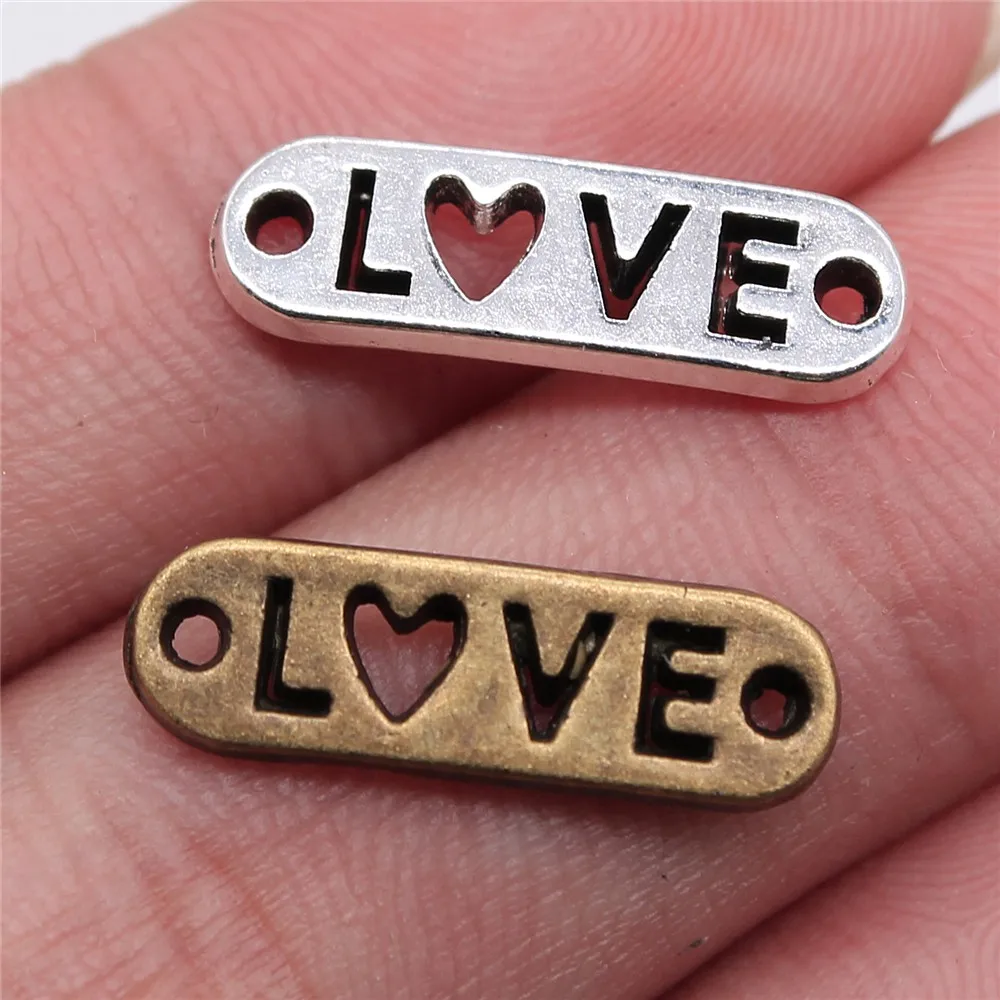 

Wholesale 200pcs/bag Charm Love Connector 20x6mm Antique Pendant Fit Tibetan Bronze Silver Color DIY Handmade Jewelry