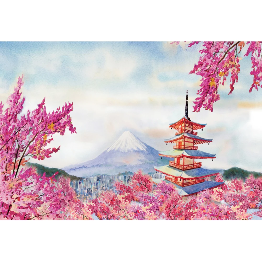 Laeacco monte fuji flor de cerejeira chureito pagode ano novo decoração do quarto pano de fundo foto fotográfica para estúdio foto