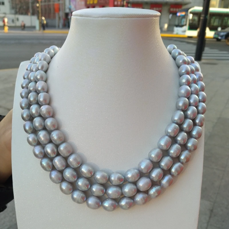 Single Strand 10x12mm South Sea Silver Grey Pearl Necklace 48inch At Party Nice Lookg Free Shipping