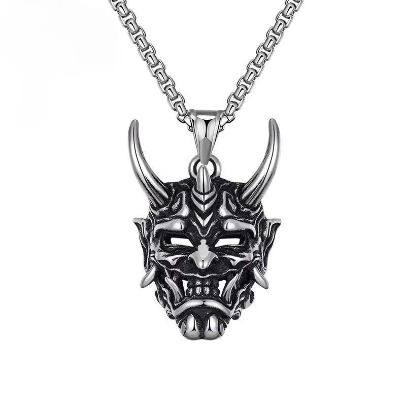 Vintage Punk Ghost Skull Mask Pendant Stainless Steel Chain Necklace Cool Men Rock Party Jewelry