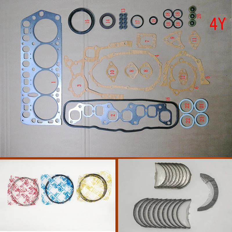 4Y 4YEC Engine complete Full gasket set kit main con rod bearing piston ring for Toyota Hilux/Liteace/DYNA 200/Stout 2237cc 2.2L