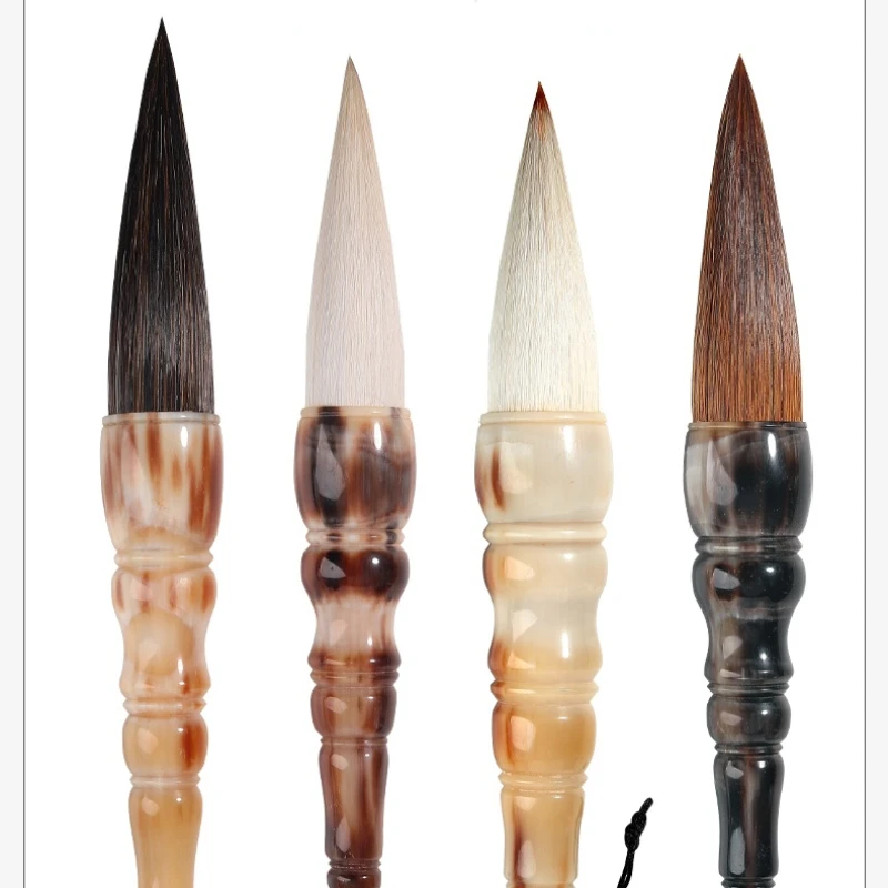 Chinese Calligraphy Hopper-shaped Brushes Pen Woolen Weasel Bear Multiple Hard Hair Ox Horn Writing Brush Couplets Caligrafia