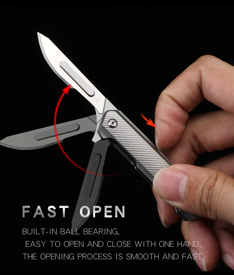 NEW Titanium Alloy Scalpel EDC Mini Knife Folding Knife With 10pcs NO.24 Replaceable Blade engrave carving utility Tools