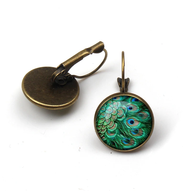 New 2019 Bohemian Glass Convex Round Peacock Big Earrings Women's Fashion Ethnic Green Round Earrings Women Jewellery Wholesale