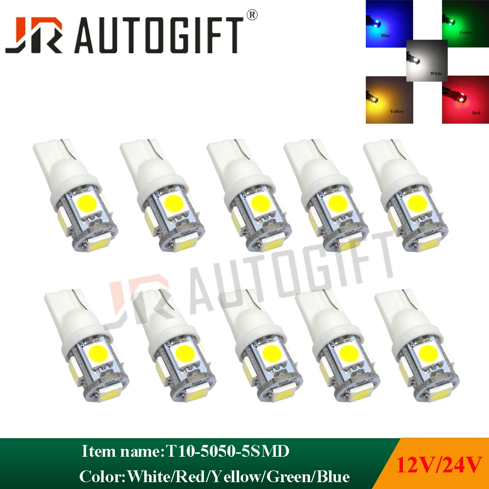 500PCS 12V/24V Car-styling T10 Clearance light T10 5050 5SMD White Red Blue Green Car Auto LED T10 194 W5W Wedge Light Bulb Lamp