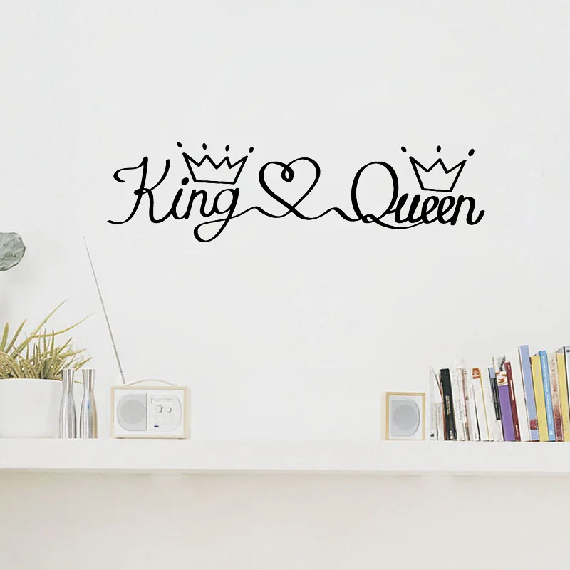 WJWY Romantic King Queen Phrase Wall Sticker Vinyl Bedroom Art Murals Baby Room Wall Decoration Home Decor