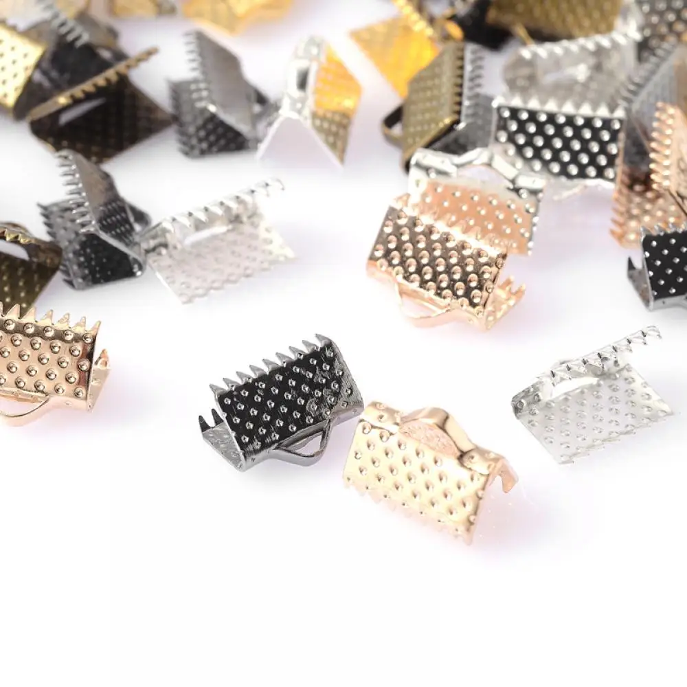 100 pz/borsa 8/10mm perline a crimpare Cove catenacci tappi terminali corda nastro in pelle Clip pieghevole connettori forniture per gioielli fai da te