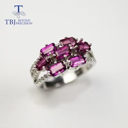 TBJ,100% Natural Brazil rhodolite Garnet Ring real good fire gemstone fine Jewelry 925 sterling silver for women ring unisex