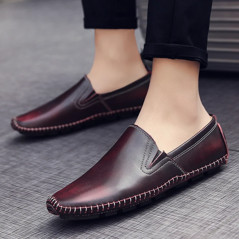 Men Designer Loafers Shoes High Quality Genuine Leather Casual Shoes Slip-on Comfy Soft Retro Hand Sewing Fashion Driving Shoe I