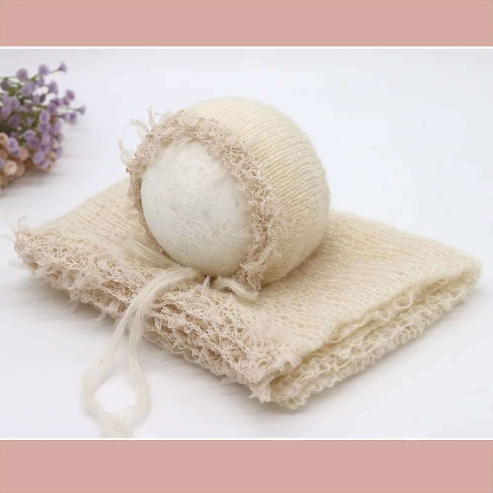 Newborn Photography Props Blanket  Mohair  Wrap  Swaddling Photography Hat Backdrop Babies Photo Shoot Accessories