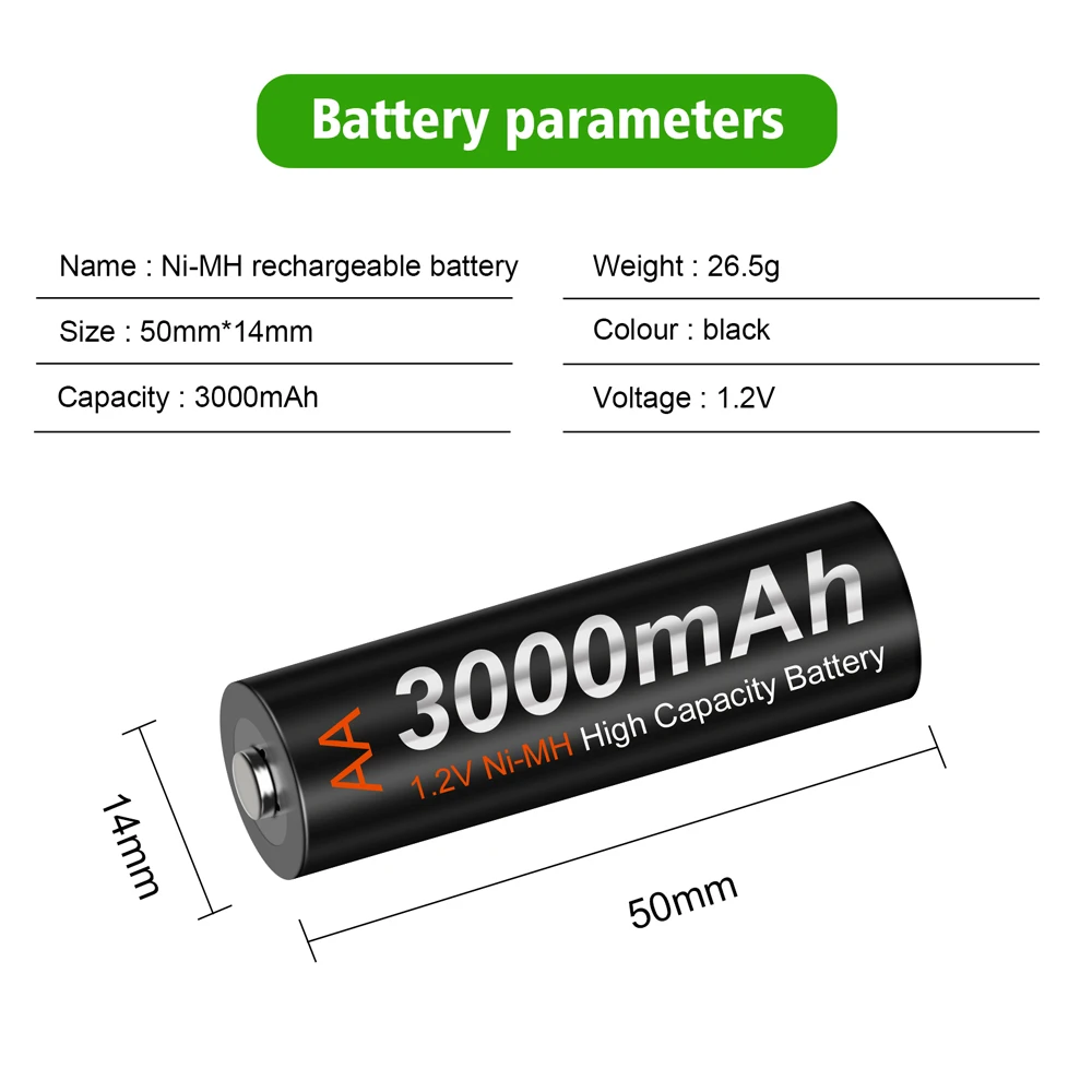 PALO1.2V NI-MH AA Rechargeable Battery AA 3000mAh Rechargeable 2A Battery AA Rechargeable Batteries for camera Battery AA