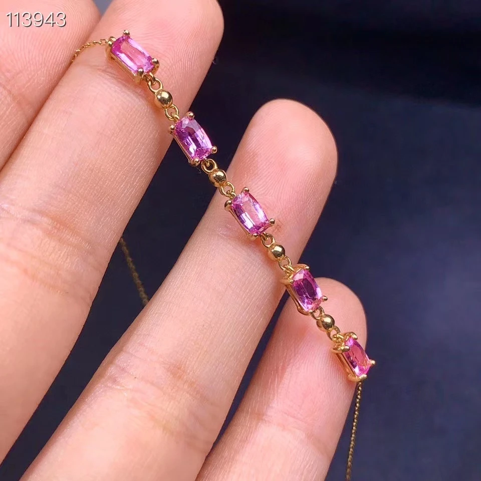 KJJEAXCMY Fine Jewelry 18K gold inlaid pink sapphire women hand bracelet luxury support test hot selling