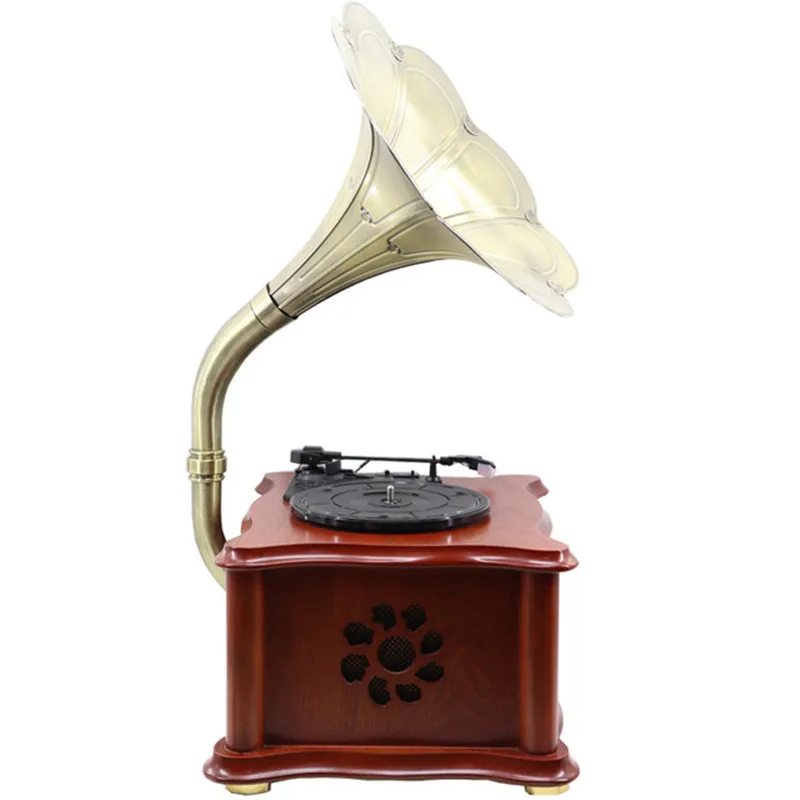 الخشب الصلب سجل usb لاعب ريترو الفينيل جرامافون بلوتوث المتكلم المعادن مكبر الصوت راديو FM ستيريو الصوت الناتج مضخم الصوت