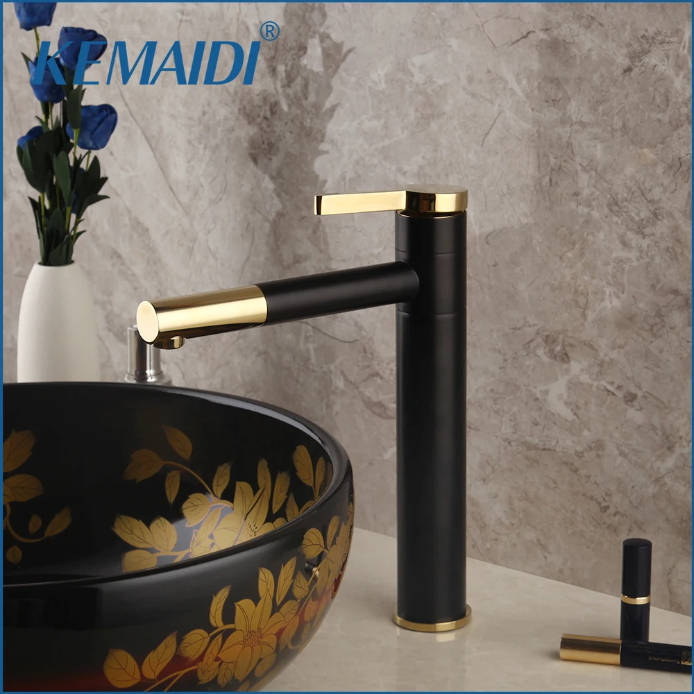 

KEMAIDI Black Bathroom Basin Sink Faucet Deck Mounted Vanity Basin Faucets Single lever 360 Swivel Mixer Tap