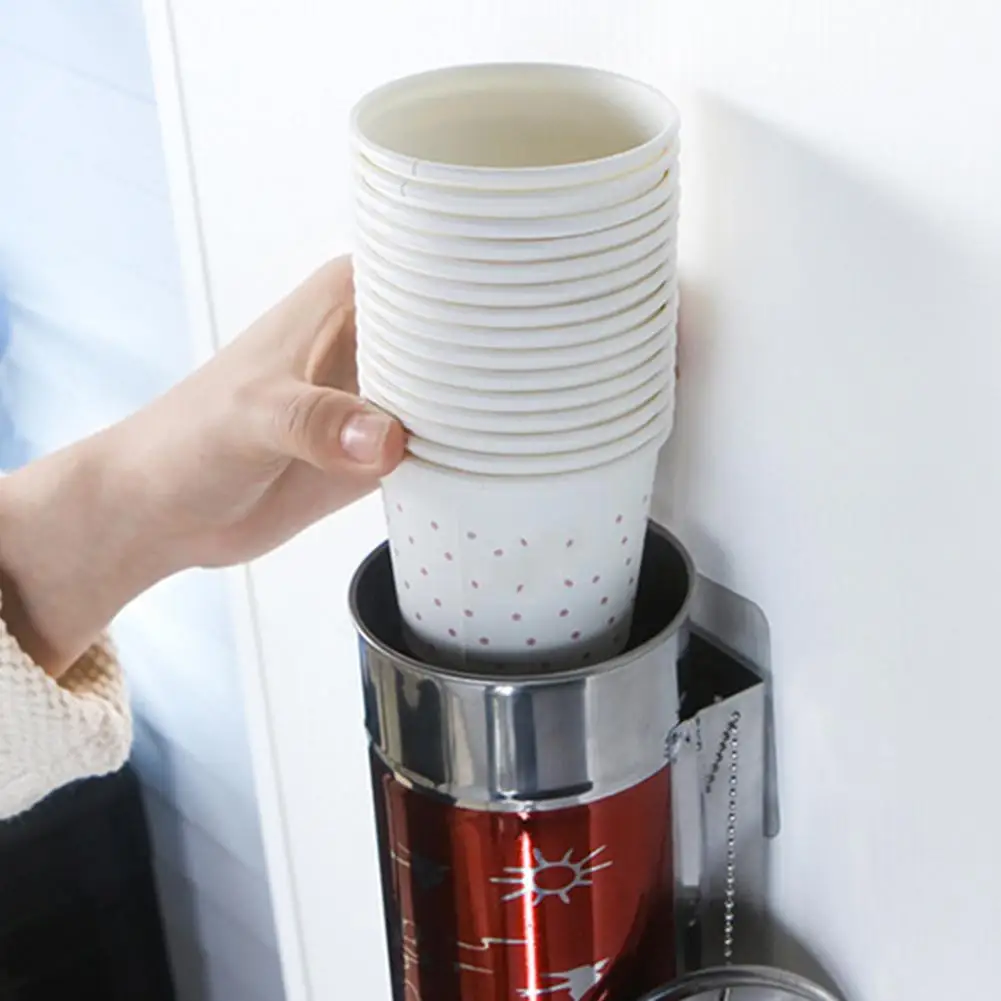 Water Cup Dispenser Household Stainless Steel Adhesive Disposable Paper Cup Storage Rack Water Dispenser Plastic Foam Cup Holder