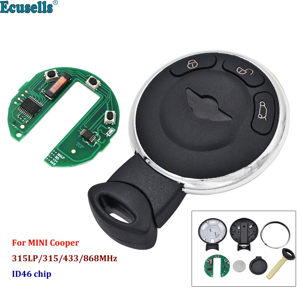 

Ecusells 3 Button Remote Key Fob 315LP 315Mhz 433Mhz 868MHz CAS System For BMW Mini Cooper 2006-2013