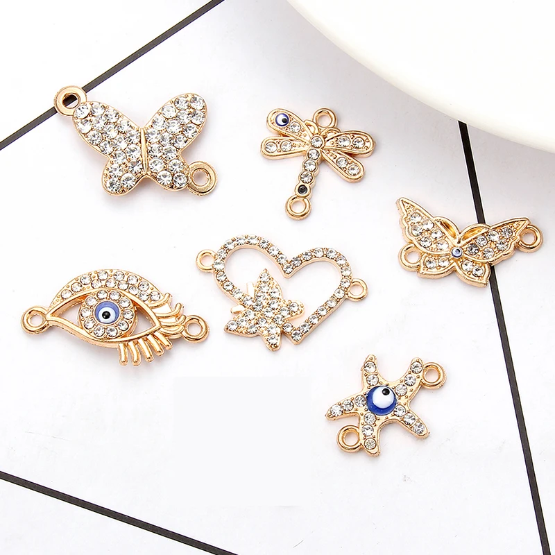 7pcs Mix Golden Rhinestone Connectors For Earrings Jewelry Making Bracelet Accessories Craft DIY Handmade Findings 7styles