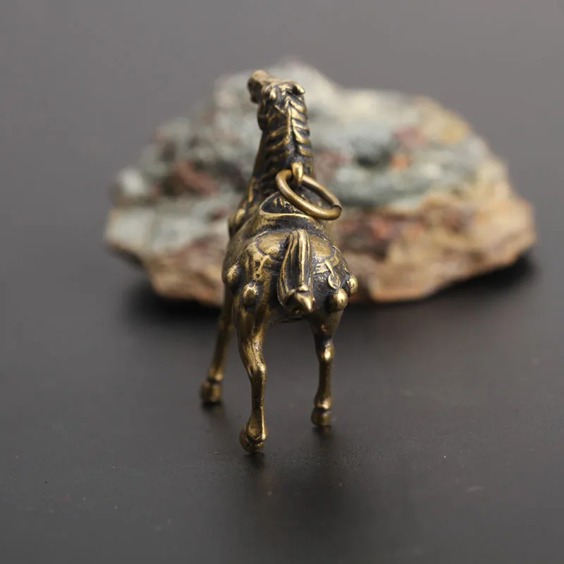 Copper Running War Horse Figurines Small Ornaments Vintage Brass Lucky Feng Shui Home Decorations Metal Animal Key Chain Pendant image 2