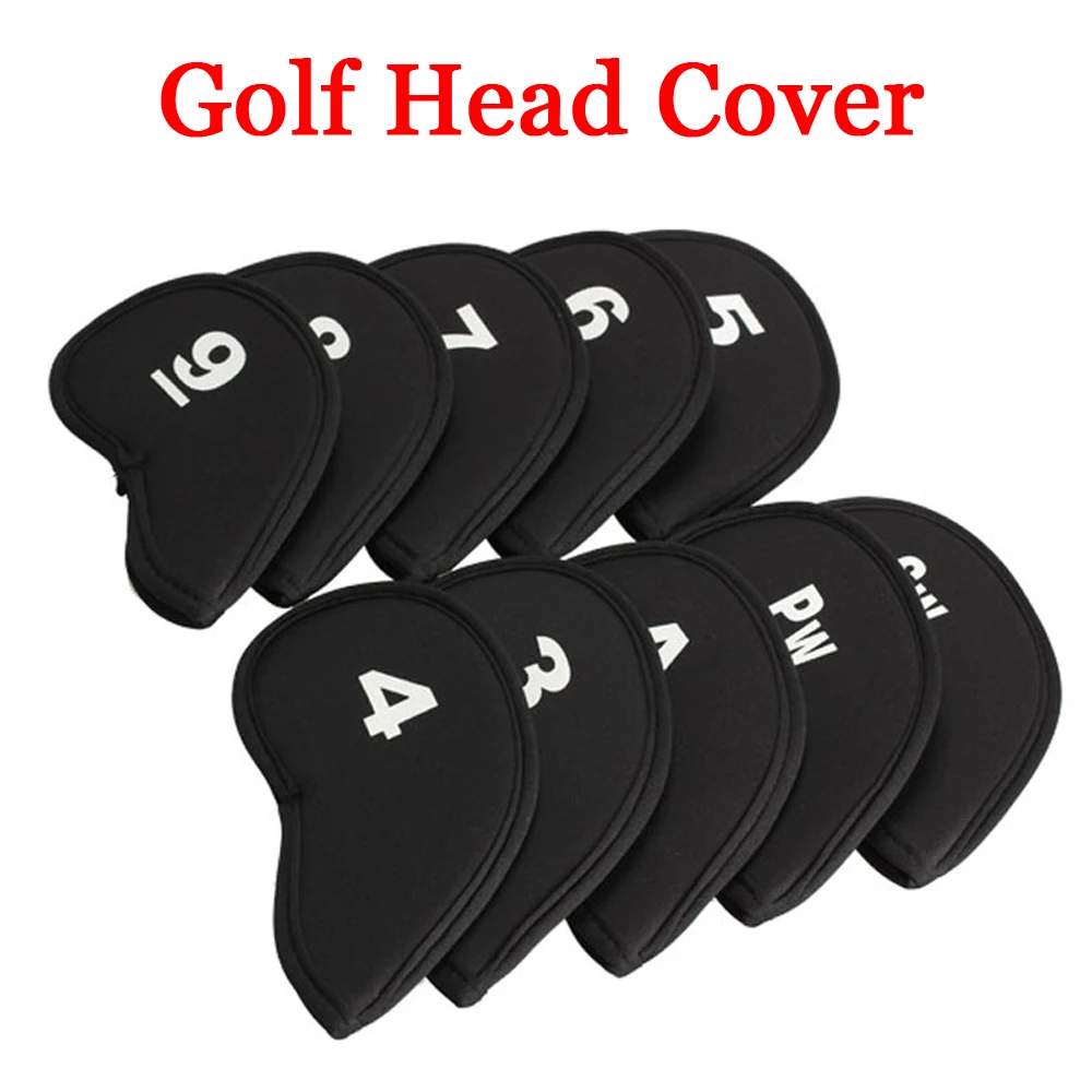 10pcs/Set Golf Head Covers Club Iron Protector Neoprene Headcover Golf Accessory Black Golfer Light Gift For Kids Children New