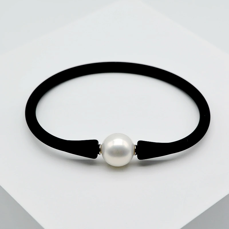 Fashion Silicone Bracelet Round White Shell Pearl Black Stretch Bracelet Unisex Simple Bracelet Holiday Gift