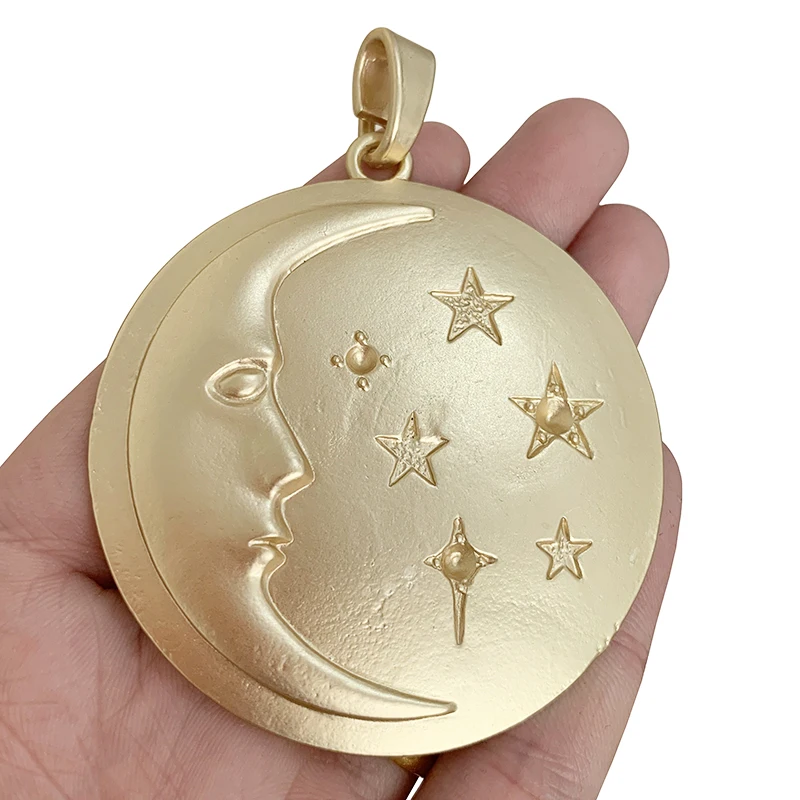 1 x Matt Gold Color Large Moon & Star Round Charms Pendants for Necklace Jewelry Making Findings Accessories