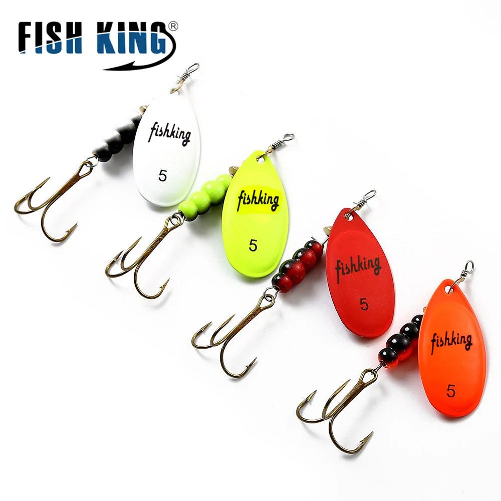 FISH KING Spinner Bait 3.9g 4.6g 7.4g 10.8g 15g Rotating Spinners Spoon Lures pike Metal With Treble Hooks Fishing Lure