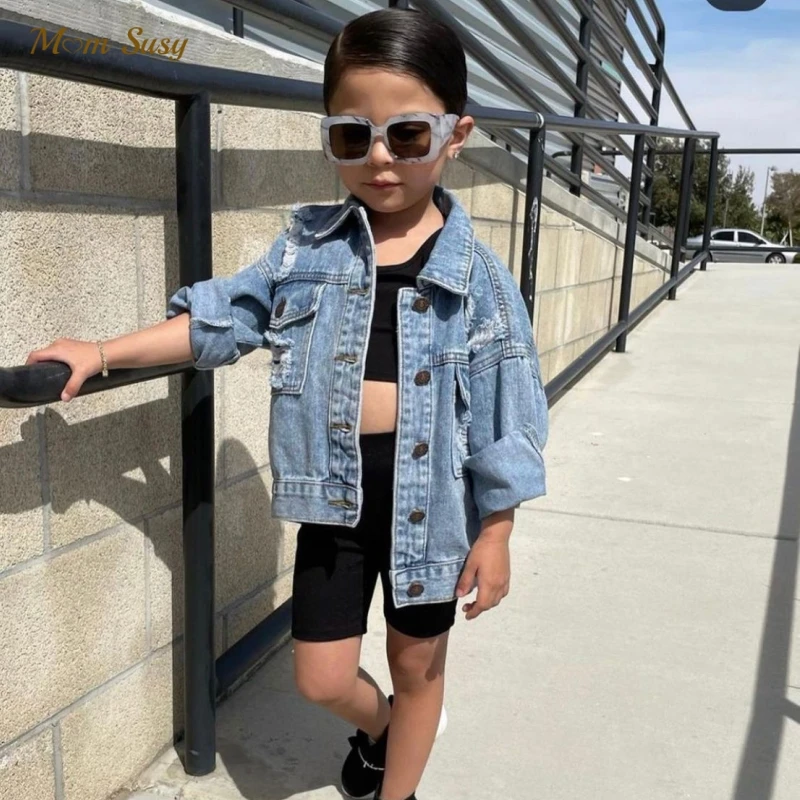 

Baby Boy Girl Denim Jacket Ripped Holes Infant Toddle Jean Coat Kids Jean Clothing Baby Outwear Spring Autumn Chaqueta Clothes