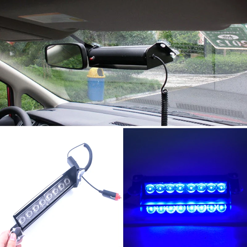 DC 12V Auto 8 LED Police Strobe Light Blue Dash Emergency Flashing Warning Lamp 3 Flash Fog Lights For Car Motorcycle Truck