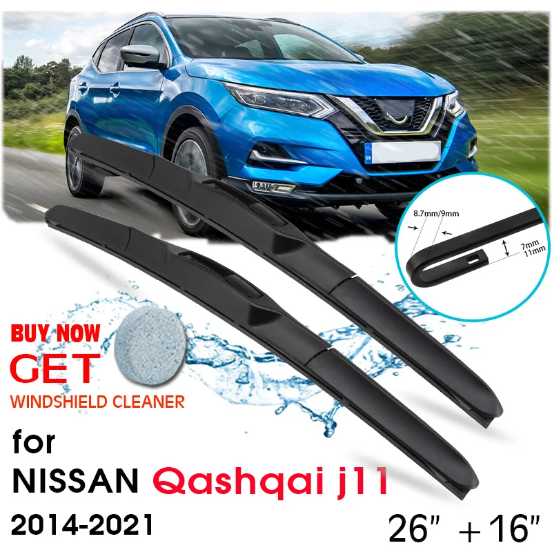 

Car Wiper Blade Window Windscreen Windshield Wipers Blade Accessories for Nissan qashqai j11 26''+16'' 2014-2021 fit U hook Arm