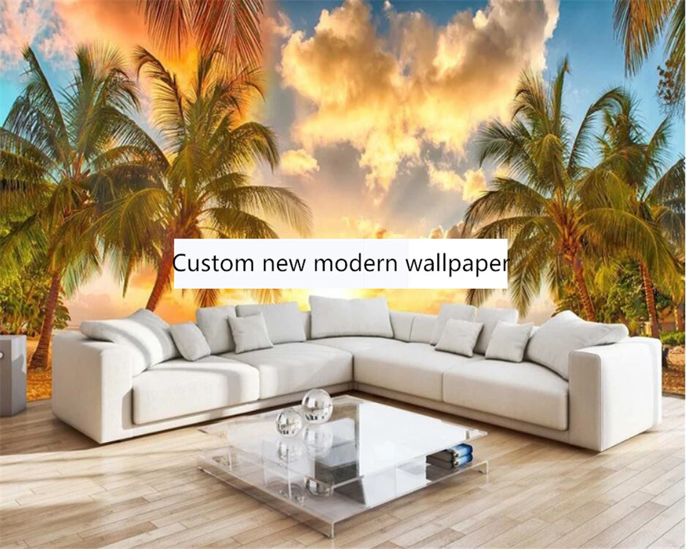 

beibehang Customize new natural scenery sunset seaside coconut tree beach background living room papel de parede wallpaper