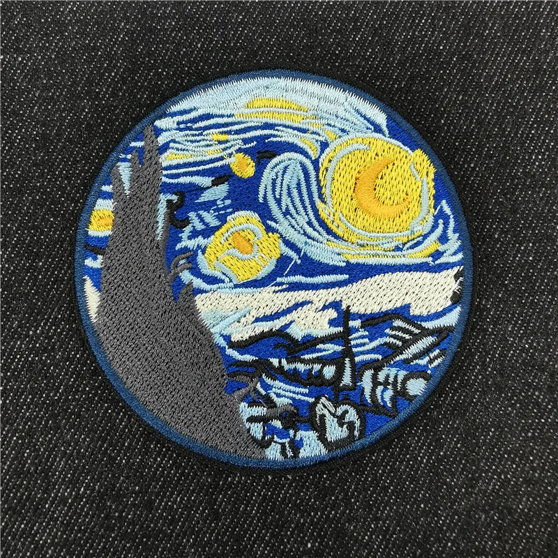 Mona Lisa Prajna Van Gogh Patch per abbigliamento spazio ricamo Patch paesaggio di montagna pesce stiratura adesivo lettera distintivi fai da te