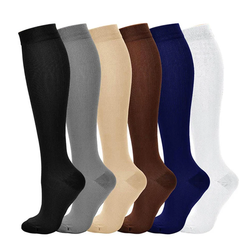 Nylon Compression Socks For Men & Women Varicose Vein Leg Knee High Support Sockings Solid Color Stretch Long Thigh High Socks