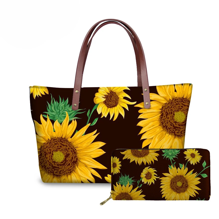 Ladies Shoulder Bags for Women Sunflowers Printing Handbags&Wallet Females 2pcs/set Top-Handle Bags Travel Bolsa